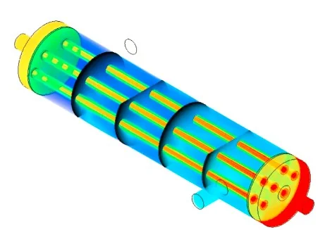 Shell-and-tube heat exchanger thermal CFD simulation